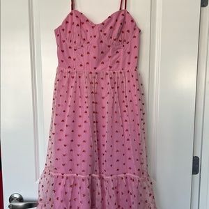 Betsey Johnson Metallic Heart Print Mesh Midi Dress Size 8
